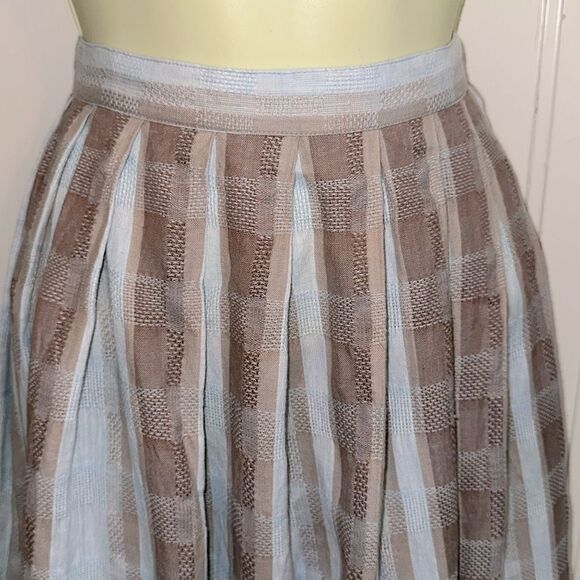 Vintage 80s Gregge Sport Light Blue & Tan Plaid Pleated Full Midi Skirt - Picture 3 of 9